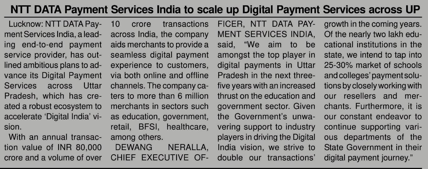 NTT DATA Payment Services India to expand payment services across UP
