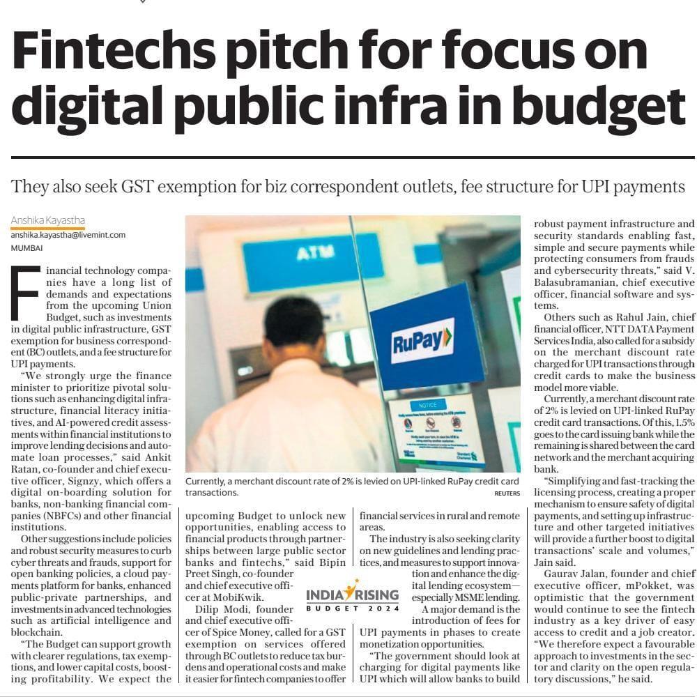 Fintechs pitch for focus on digital public infra in budget