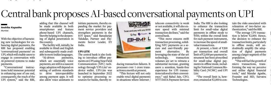 Central bank proposes AI-based conversational payments on UPI