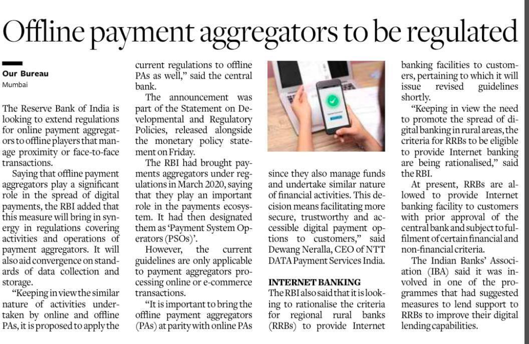Offline payment aggregators to be regulated