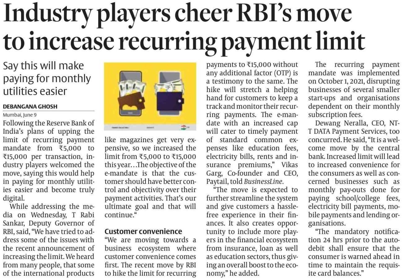 Industry players cheer RBI's move to increase recurring payment limit