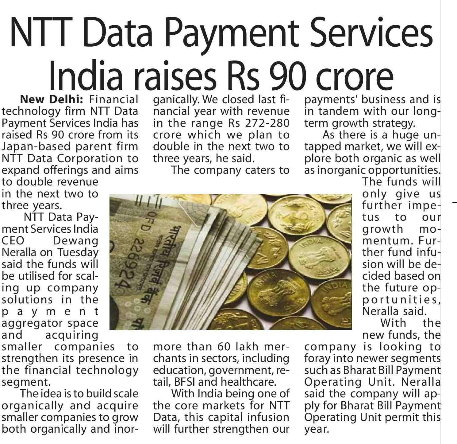 NTT Data Payment Services India raises Rs 90 crore