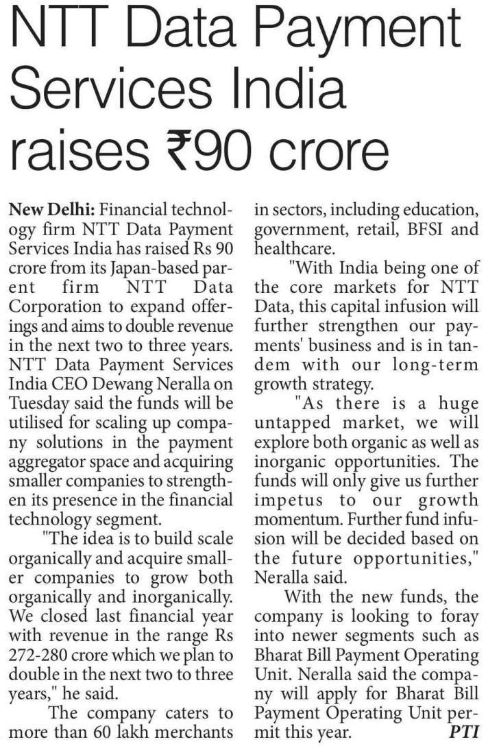 NTT Data Payment Services India raises Rs 90 crore